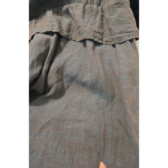 Flax Blue Linen Jumpsuit M Wide Leg Ruffle Snap Front Sleeveless Lagenlook - Picture 8 of 8